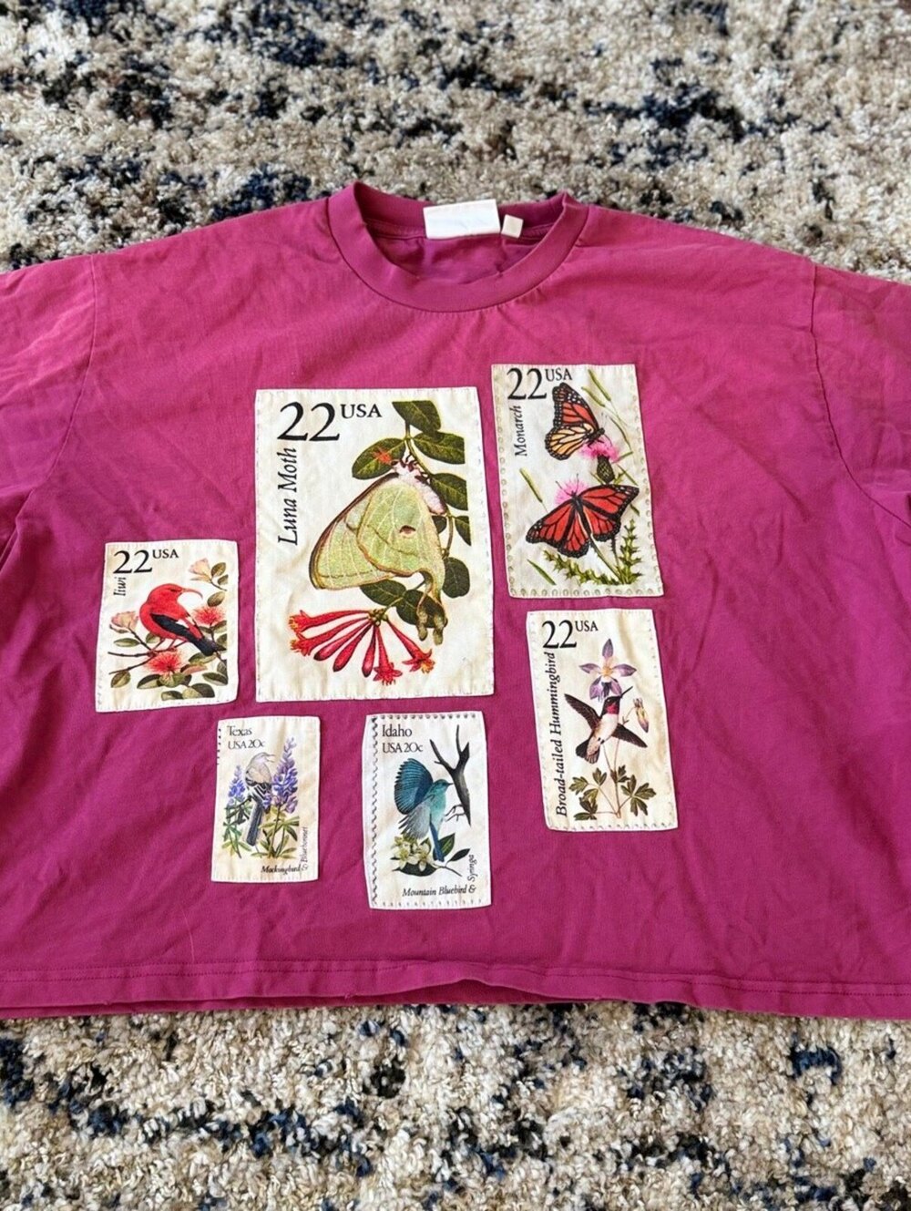 Found Magenta Butterfly Stamp Graphic Tee Shirt XS